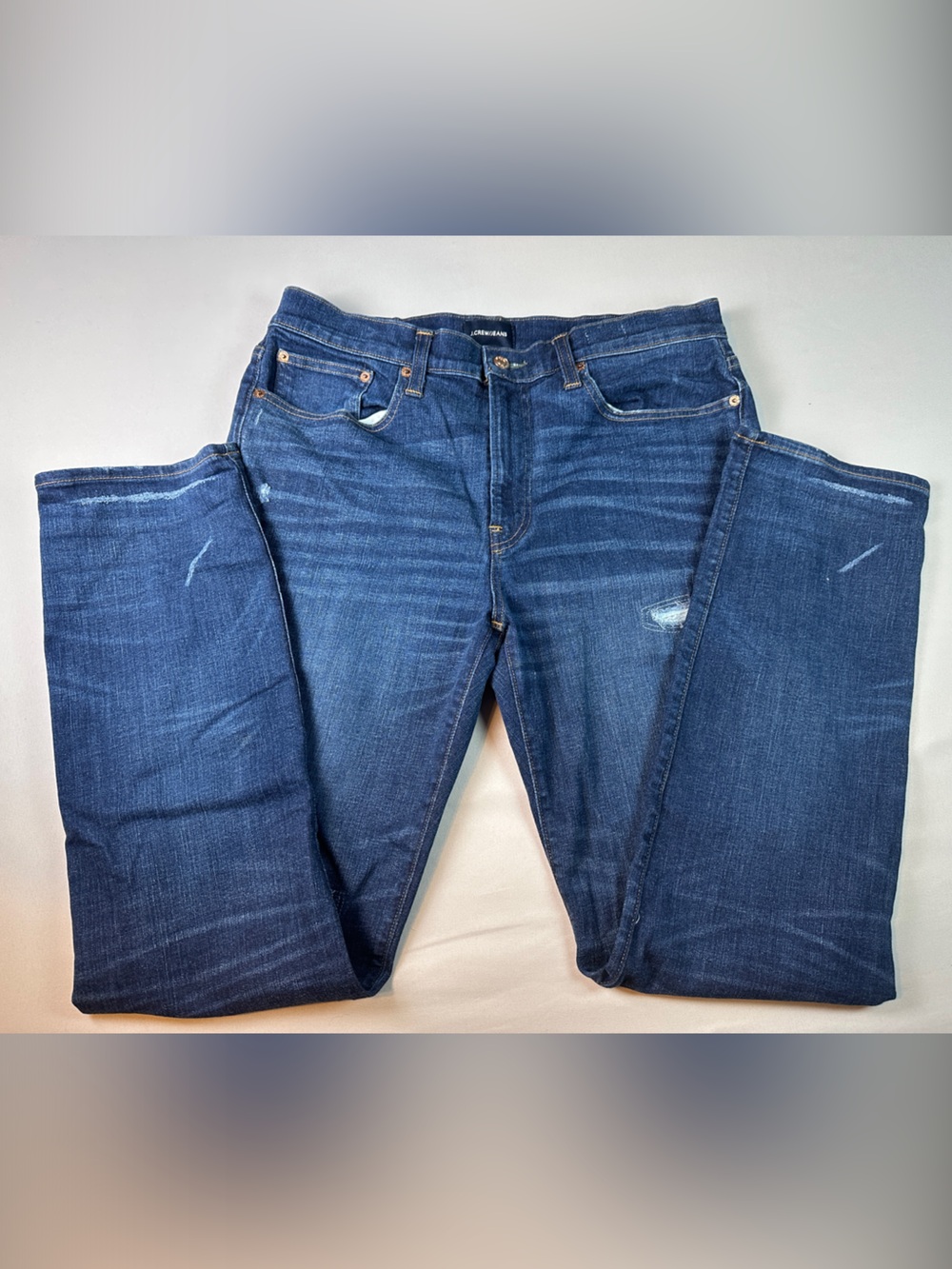 J. Crew Relaxed Fit Jeans 770 Straight Dark Blue Wash Distressed